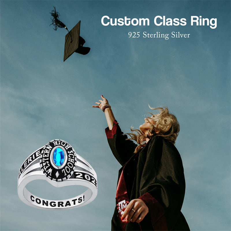 Sterling Silver Personalized Engraved  Class Ring 2026 Graduation Gifts for Women
