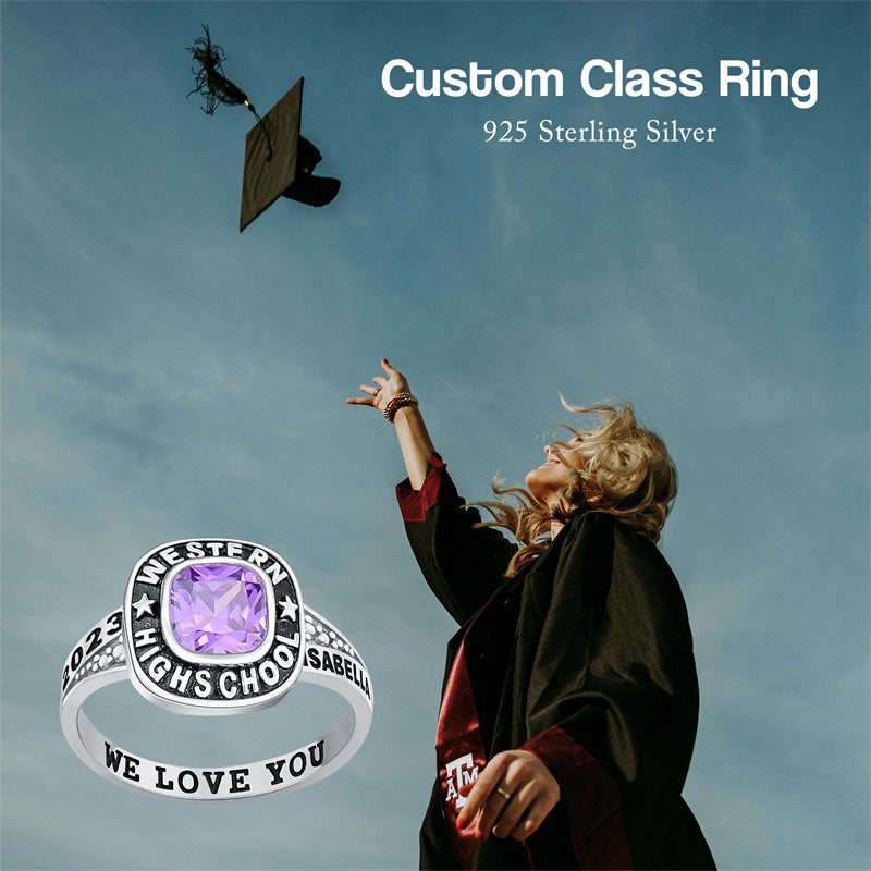 Sterling Silver Custom  Class Ring Graduation Gifts for Women