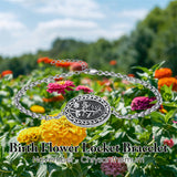 Sterling Silver 12 Month Birth Flower Photo Locket Bracelet