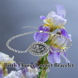 Sterling Silver 12 Month Birth Flower Photo Locket Bracelet