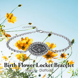 Sterling Silver 12 Month Birth Flower Photo Locket Bracelet