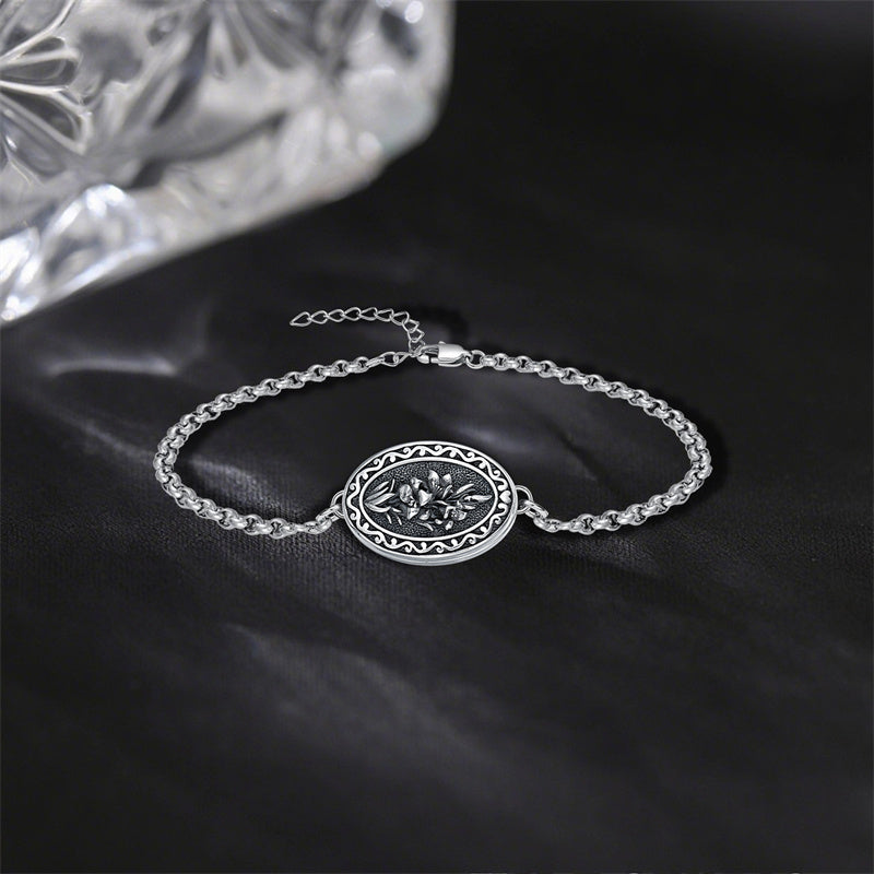 Sterling Silver 12 Month Birth Flower Photo Locket Bracelet