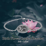 Sterling Silver 12 Month Birth Flower Photo Locket Bracelet