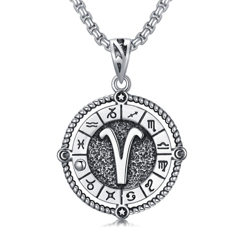 Sterling Silver Oxidation12 Zodiac Pendant Necklace
