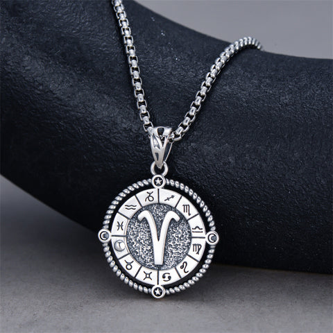 Sterling Silver Oxidation12 Zodiac Pendant Necklace
