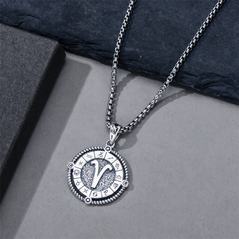 Sterling Silver Oxidation12 Zodiac Pendant Necklace