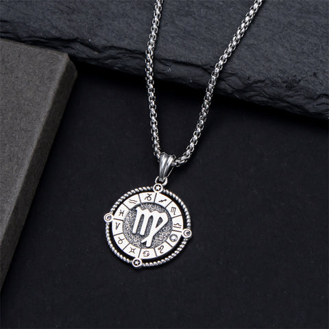 Sterling Silver Oxidation12 Zodiac Pendant Necklace