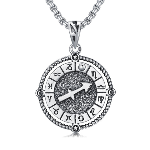 Sterling Silver Oxidation12 Zodiac Pendant Necklace