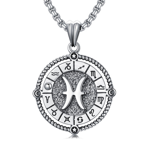 Sterling Silver Oxidation12 Zodiac Pendant Necklace