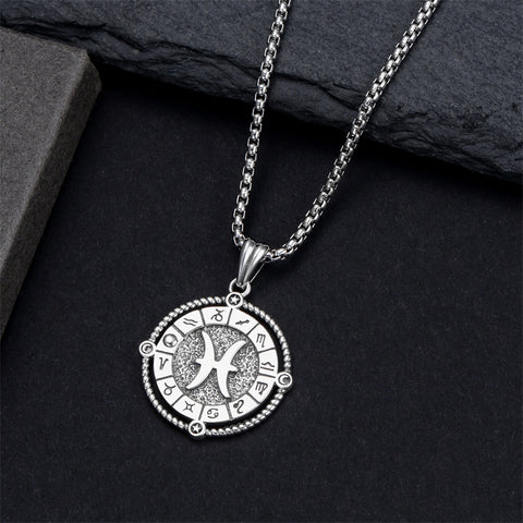 Sterling Silver Oxidation12 Zodiac Pendant Necklace