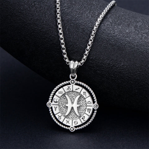 Sterling Silver Oxidation12 Zodiac Pendant Necklace