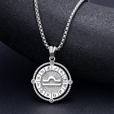 Sterling Silver Oxidation12 Zodiac Pendant Necklace