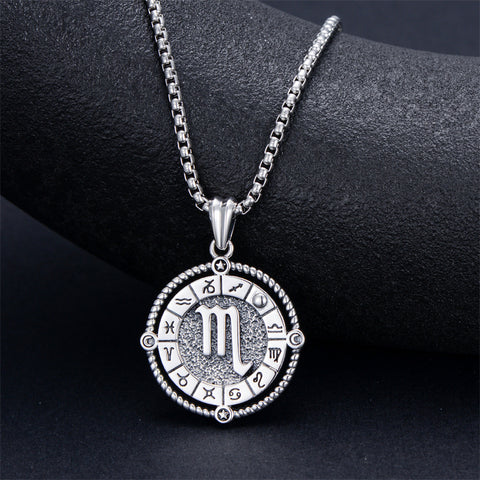 Sterling Silver Oxidation12 Zodiac Pendant Necklace