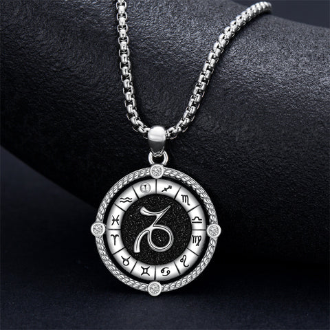 Sterling Silver Oxidation12 Zodiac Pendant Necklace