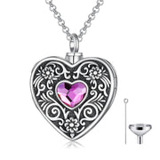 Sterling Silver Heart Crystal Personalized Photo Engraved Heart Flower Urn Necklace for Ashes