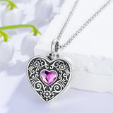 Sterling Silver Heart Crystal Personalized Photo Engraved Heart Flower Urn Necklace for Ashes