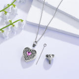 Sterling Silver Heart Crystal Personalized Photo Engraved Heart Flower Urn Necklace for Ashes
