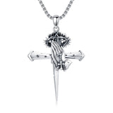 Sterling Silver Praying Hands Angel Sword Wing Cross Pendant Necklace Religious Gifts for Men
