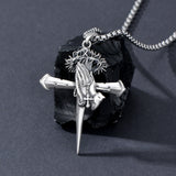 Sterling Silver Praying Hands Angel Sword Wing Cross Pendant Necklace Religious Gifts for Men