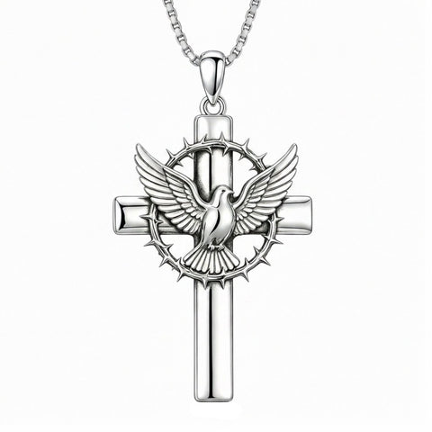 Sterling Silver Praying Hands Angel Sword Wing Cross Pendant Necklace Religious Gifts for Men