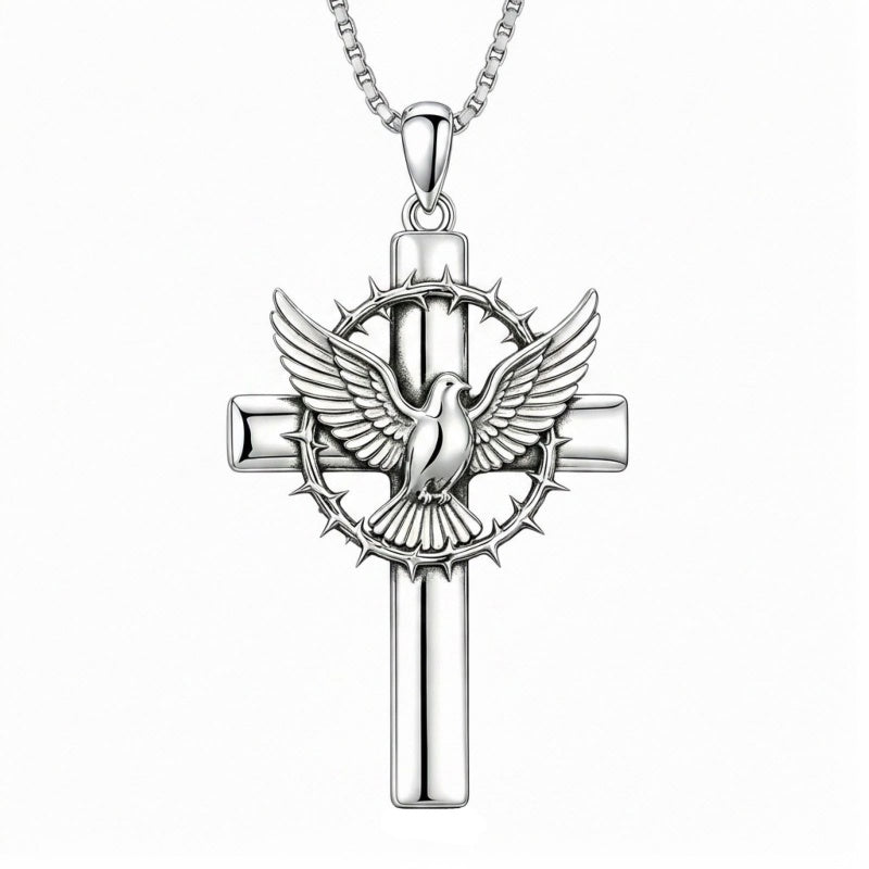 Sterling Silver Praying Hands Angel Sword Wing Cross Pendant Necklace Religious Gifts for Men