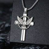Sterling Silver Praying Hands Angel Sword Wing Cross Pendant Necklace Religious Gifts for Men