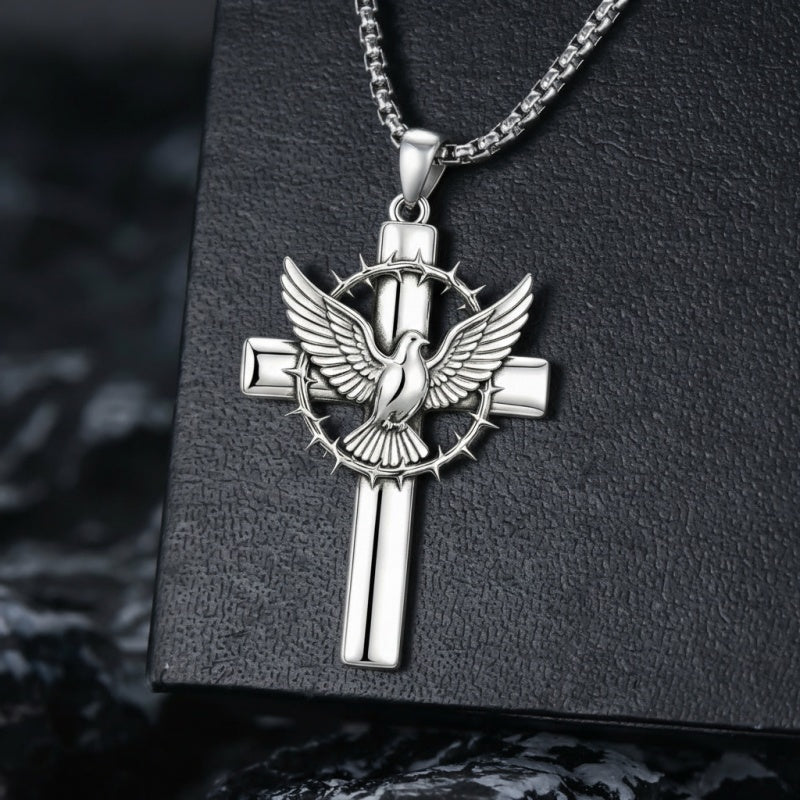 Sterling Silver Praying Hands Angel Sword Wing Cross Pendant Necklace Religious Gifts for Men