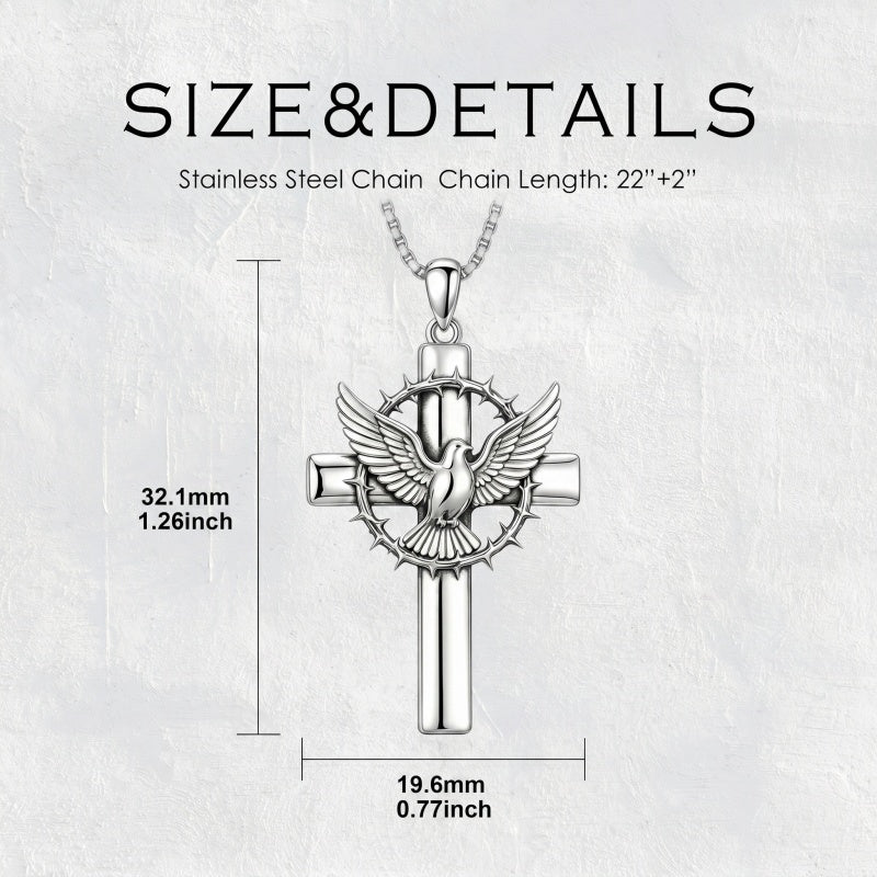 Sterling Silver Praying Hands Angel Sword Wing Cross Pendant Necklace Religious Gifts for Men