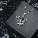 Sterling Silver Praying Hands Angel Sword Wing Cross Pendant Necklace Religious Gifts for Men