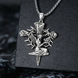 Sterling Silver Praying Hands Angel Sword Wing Cross Pendant Necklace Religious Gifts for Men
