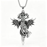 Sterling Silver Praying Hands Angel Sword Wing Cross Pendant Necklace Religious Gifts for Men