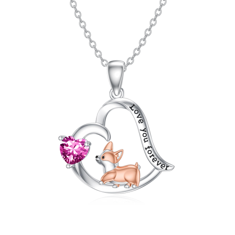 Sterling Silver Birthstone Corgi Pendant Necklace