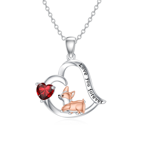 Sterling Silver Birthstone Corgi Pendant Necklace