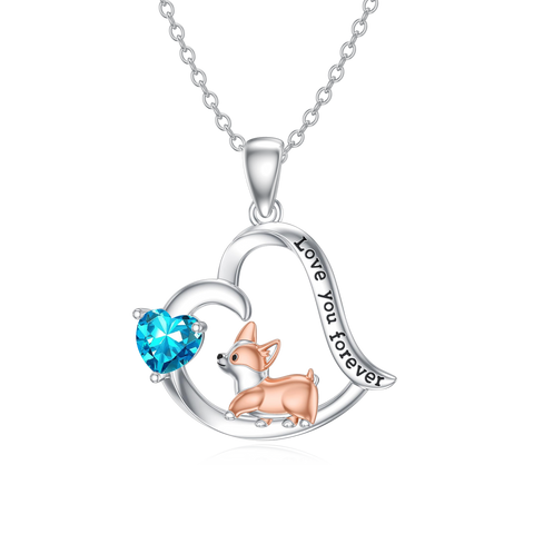 Sterling Silver Birthstone Corgi Pendant Necklace