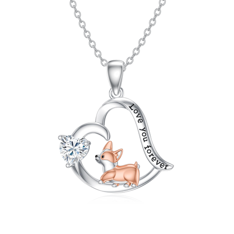 Sterling Silver Birthstone Corgi Pendant Necklace