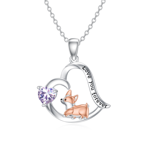 Sterling Silver Birthstone Corgi Pendant Necklace