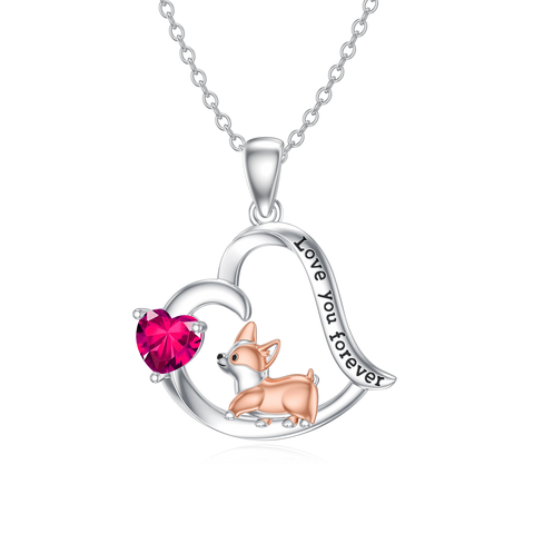 Sterling Silver Birthstone Corgi Pendant Necklace