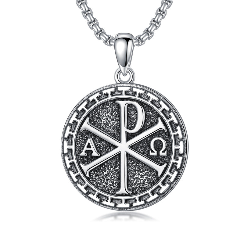 Sterling Silver Chi Rho Alpha Omega PX XP Symbol Pendant Religious  Necklace