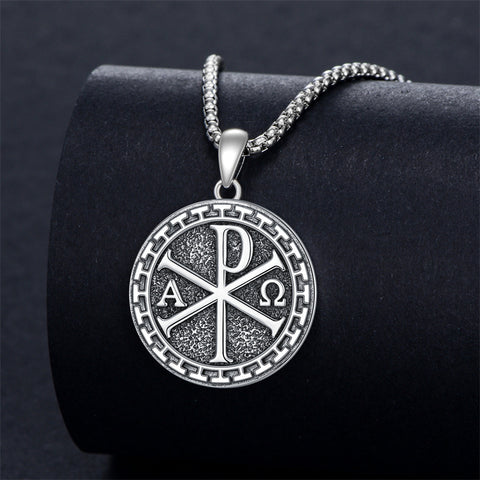 Sterling Silver Chi Rho Alpha Omega PX XP Symbol Pendant Religious  Necklace