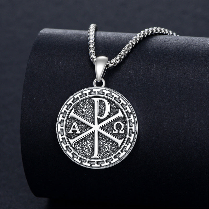 Sterling Silver Chi Rho Alpha Omega PX XP Symbol Pendant Religious  Necklace