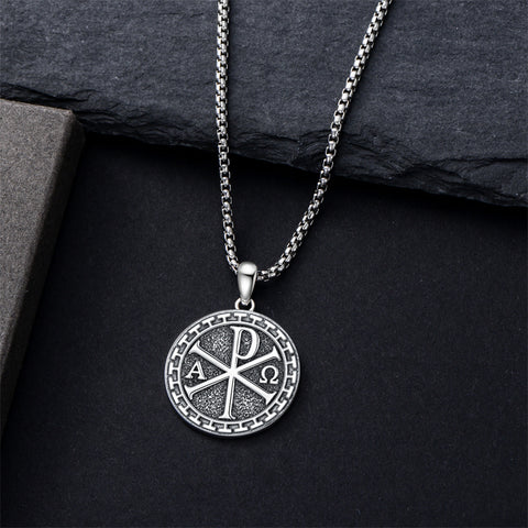 Sterling Silver Chi Rho Alpha Omega PX XP Symbol Pendant Religious  Necklace