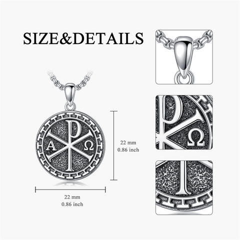 Sterling Silver Chi Rho Alpha Omega PX XP Symbol Pendant Religious  Necklace