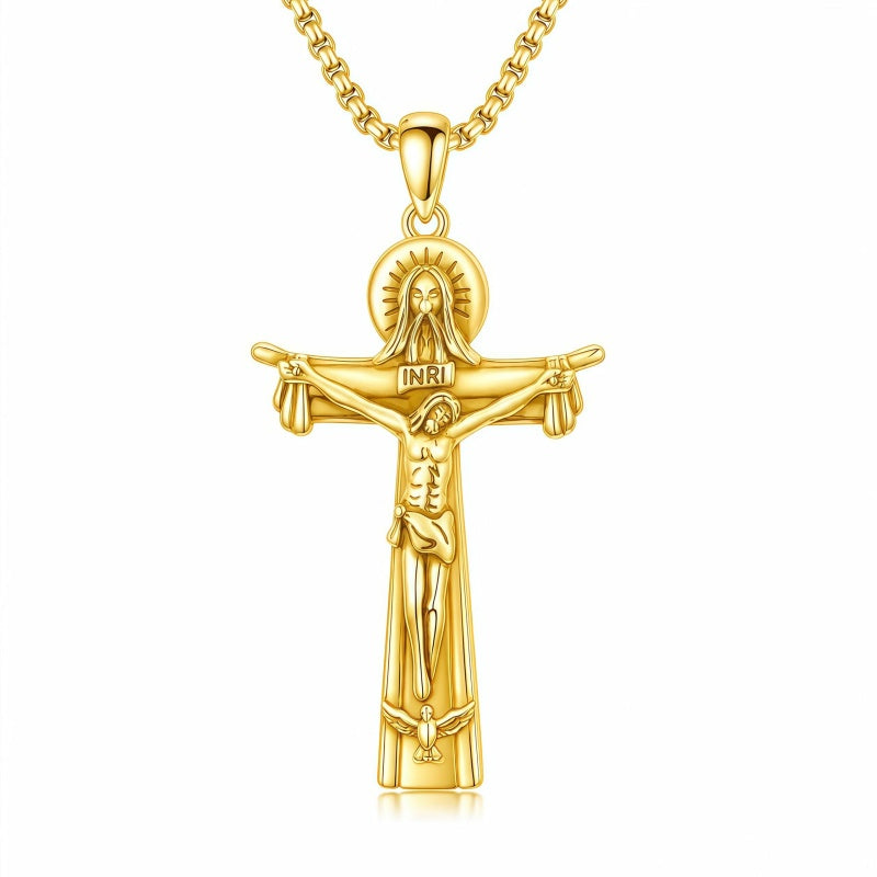 14K Gold Plated Religious Amulet  Cross Pendant Necklace