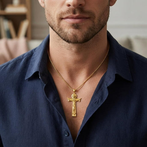 14K Gold Plated Religious Amulet  Cross Pendant Necklace