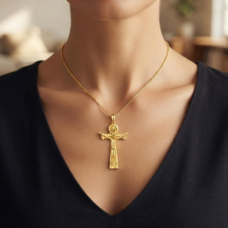 14K Gold Plated Religious Amulet  Cross Pendant Necklace