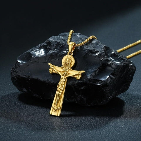 14K Gold Plated Religious Amulet  Cross Pendant Necklace