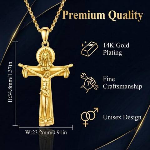 14K Gold Plated Religious Amulet  Cross Pendant Necklace