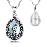 Sterling Silver Personalized Engraved Teardrop Moonstone Butterfly Birth Flower Pendant Necklace