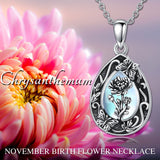 Sterling Silver Personalized Engraved Teardrop Moonstone Butterfly Birth Flower Pendant Necklace