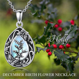 Sterling Silver Personalized Engraved Teardrop Moonstone Butterfly Birth Flower Pendant Necklace